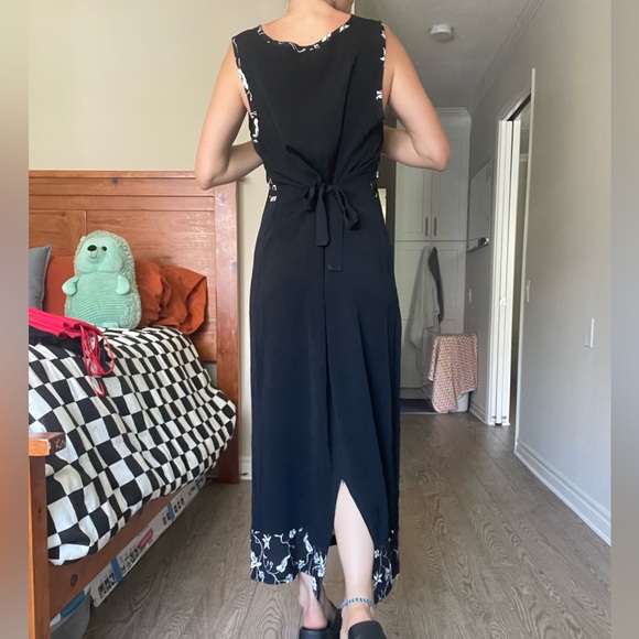 Vintage Dressing Clio maxi dress black with white print - tie in back - size M/L - Picture 4 of 12